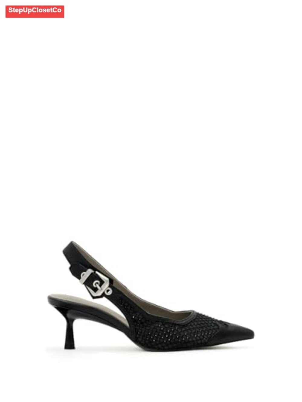 Idiya Mesh Slingback Kitten Heel Buckle Pumps
